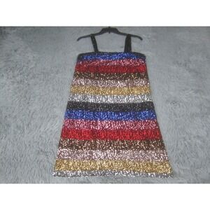 GAP Dress Womens XS Multicolor Sequin Stripe Shift Sleeveless Lined Party Mini